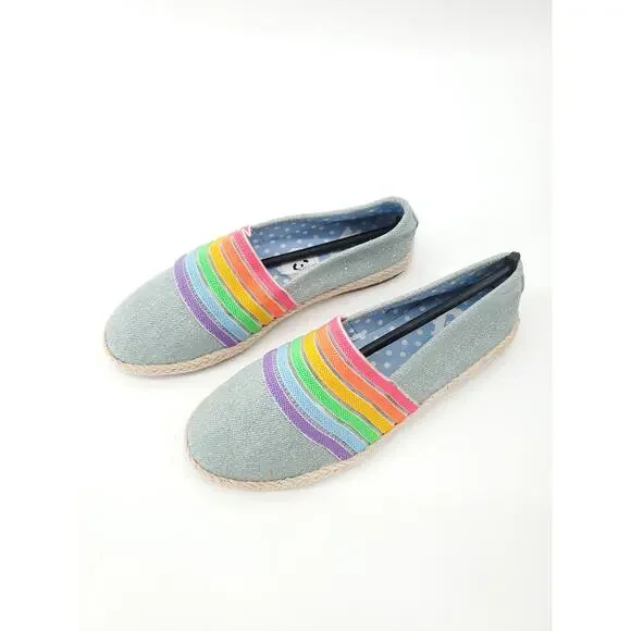 Report Kid Blue Denim Glitter Rainbow Slip-On Espadrilles - 13 - Picture 2 of 7